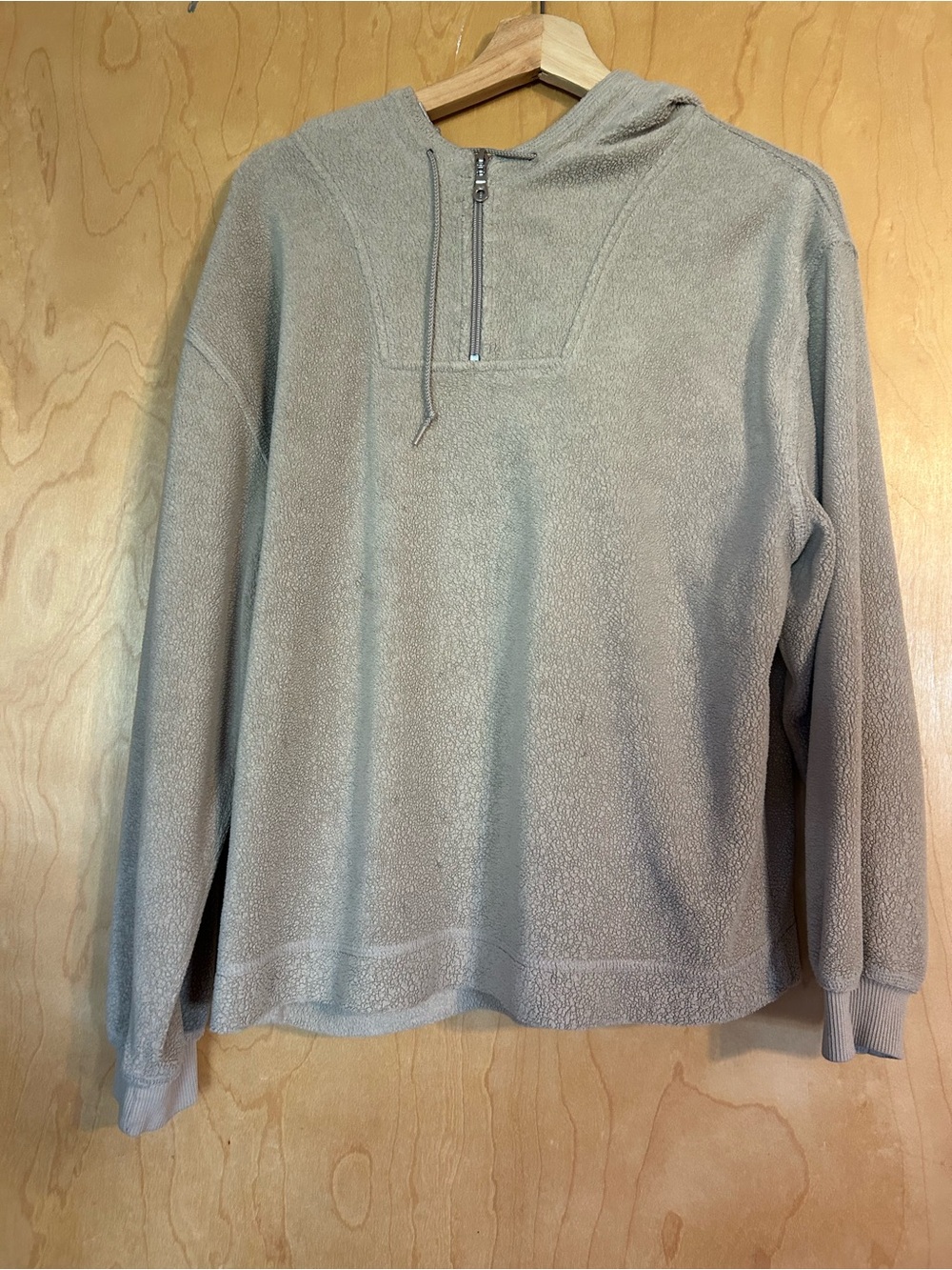 Hooded Half-Zip Fleece Pullover - Beige